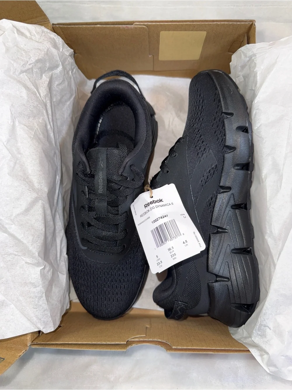 Reebok Zig Dynamica 6 Kids Black Running Shoes Sz 5Y/6.5W 100274247